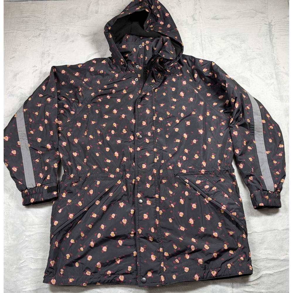CAbi Rainy Day Jacket 4115 Floral Hooded Reflective Fleece M